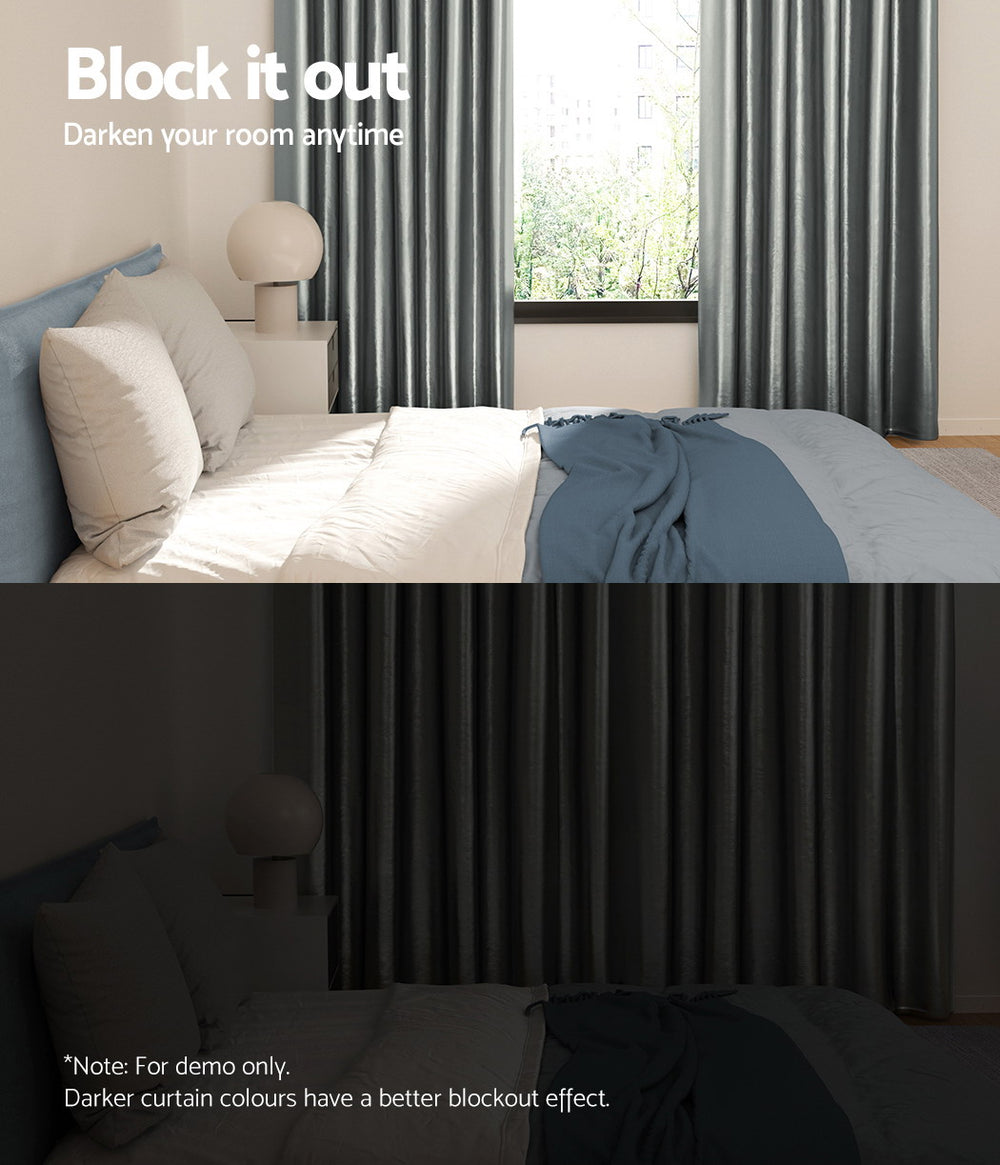 Artiss 2X Blockout Curtain Eyelet 300x230CM Grey (Shine)