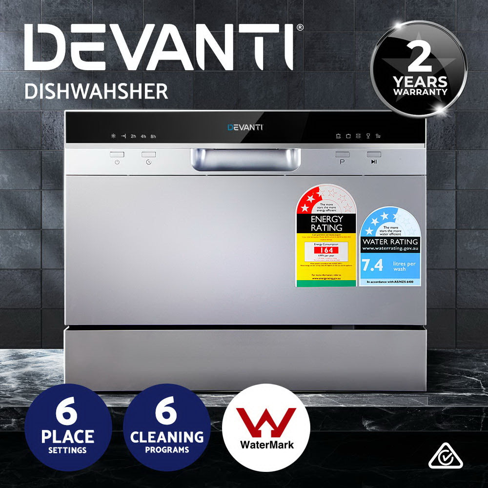Devanti Benchtop Dishwasher 6 Place Settings Silver