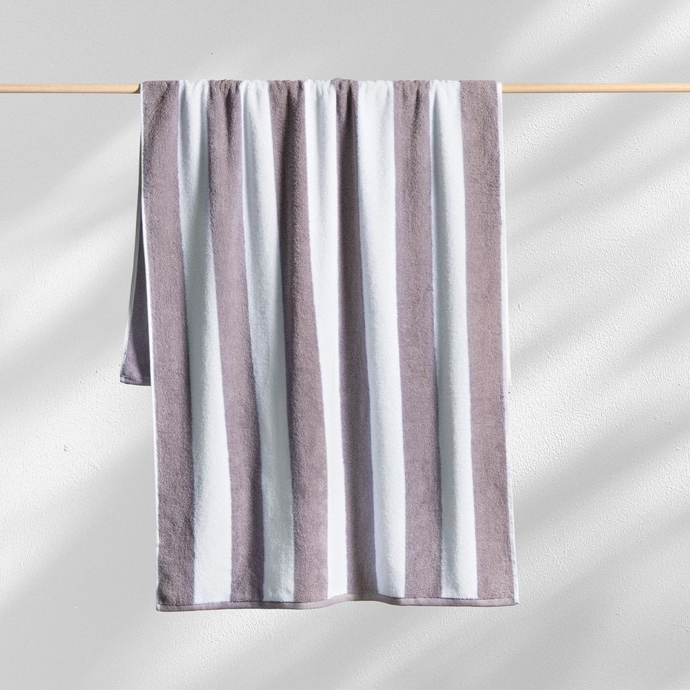 Canningvale Striped Cabana 160cm Cotton Terry Beach Towel Grey