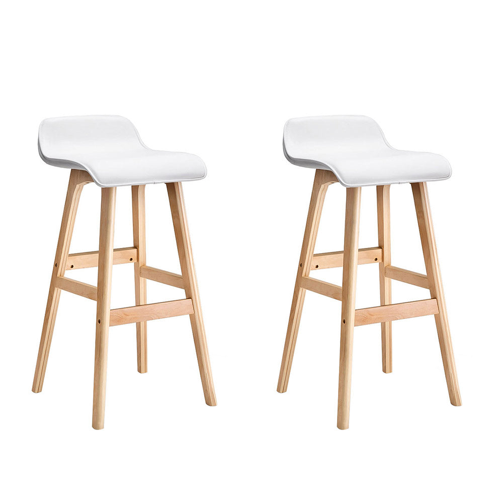 Artiss 2x Bentwood Wooden Bar Stool Leather White