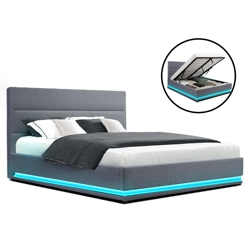 Artiss LUMI LED Bed Frame Gas Lift - Queen Grey