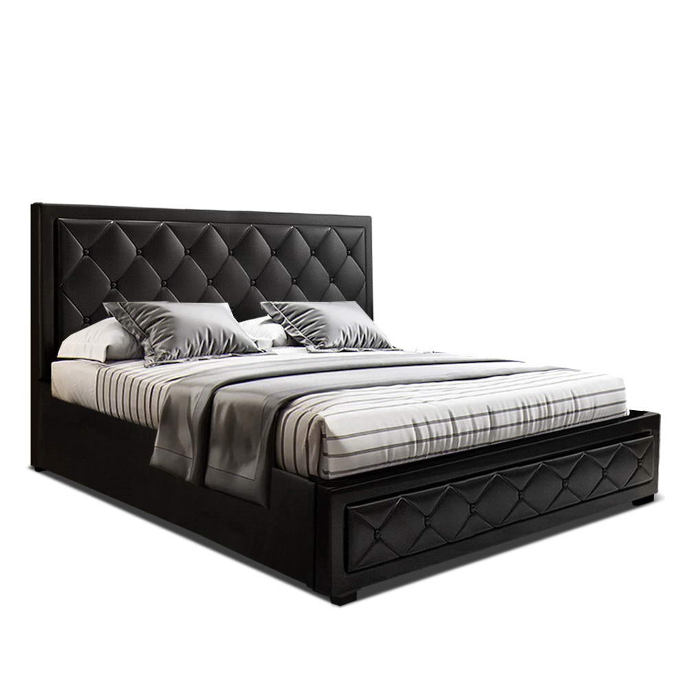 Artiss Fabric Gas Lift TIYO Bed Frame - Black Queen