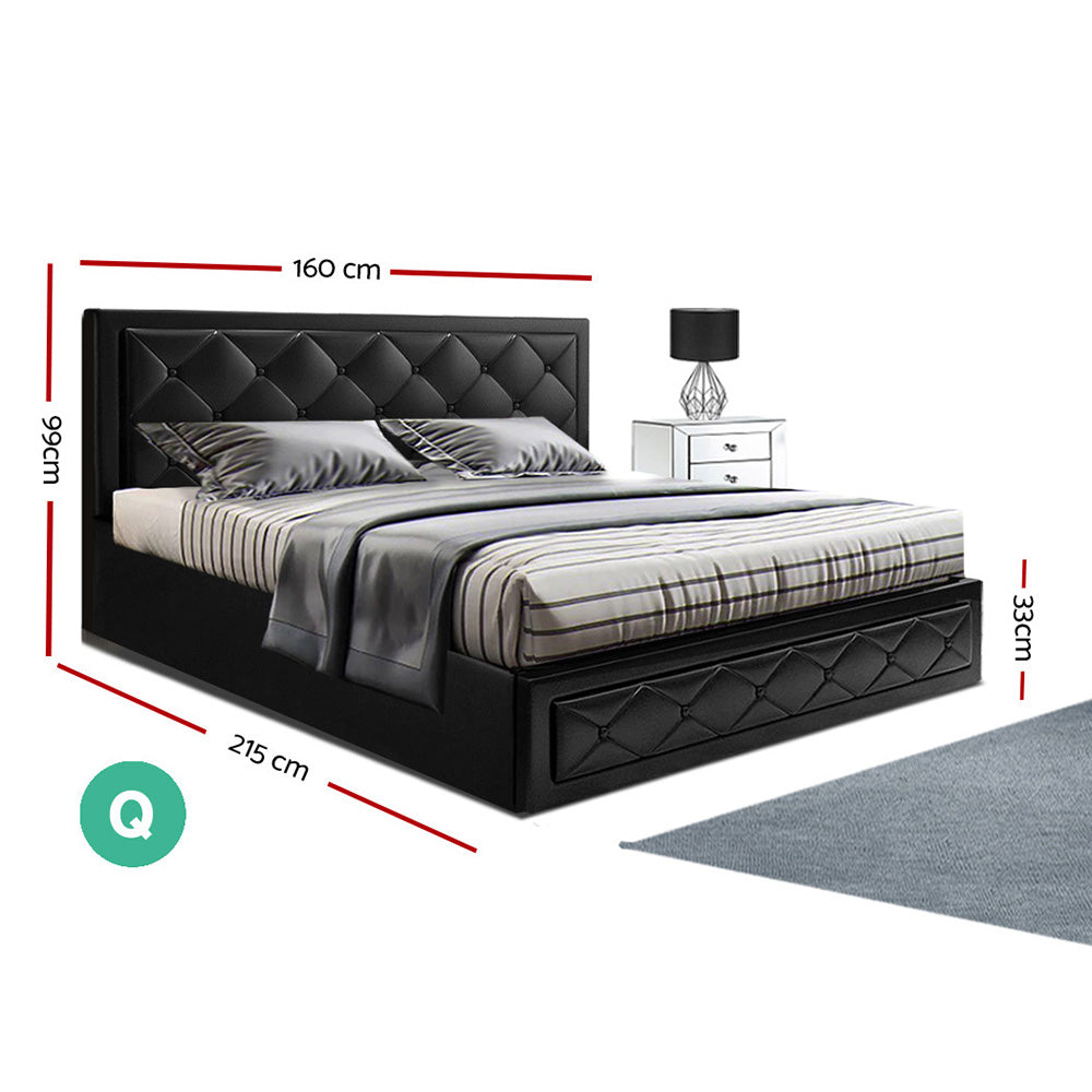 Artiss Fabric Gas Lift TIYO Bed Frame - Black Queen