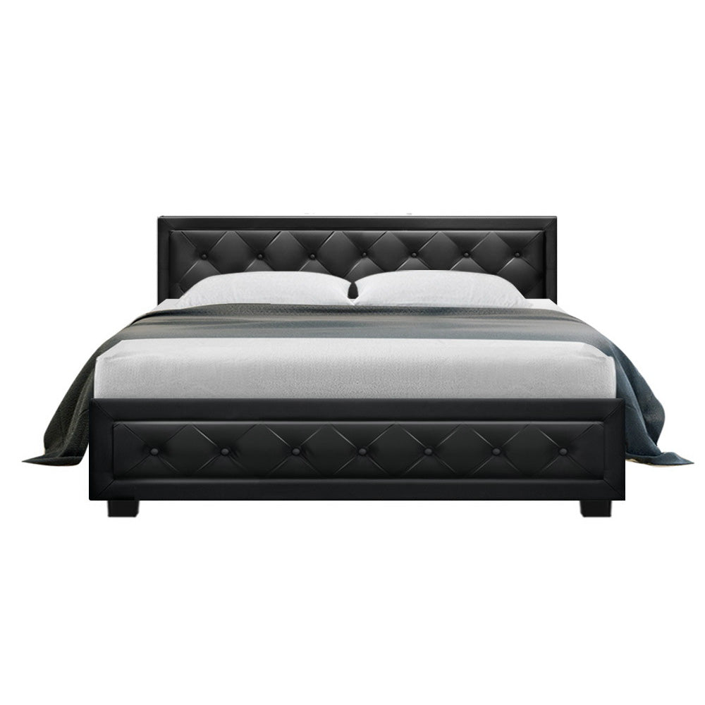 Artiss Fabric Gas Lift TIYO Bed Frame - Black Queen