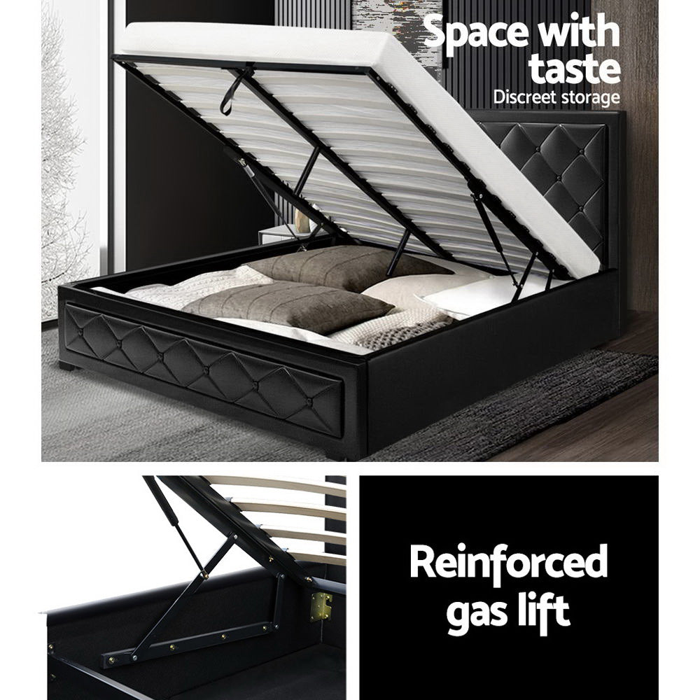 Artiss Fabric Gas Lift TIYO Bed Frame - Black Queen