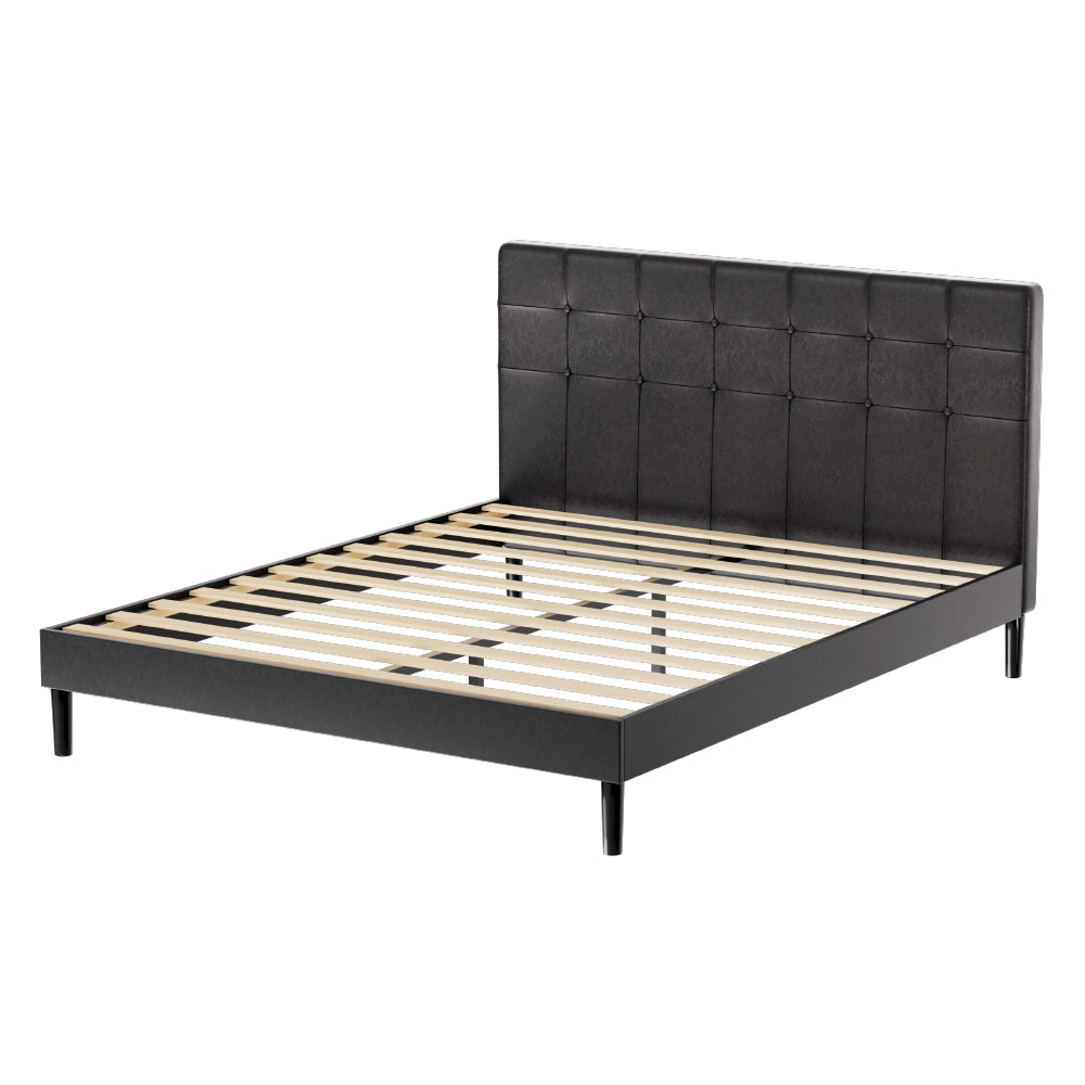 Artiss Bed Frame Queen Size LED Lights Charge Ports Leather