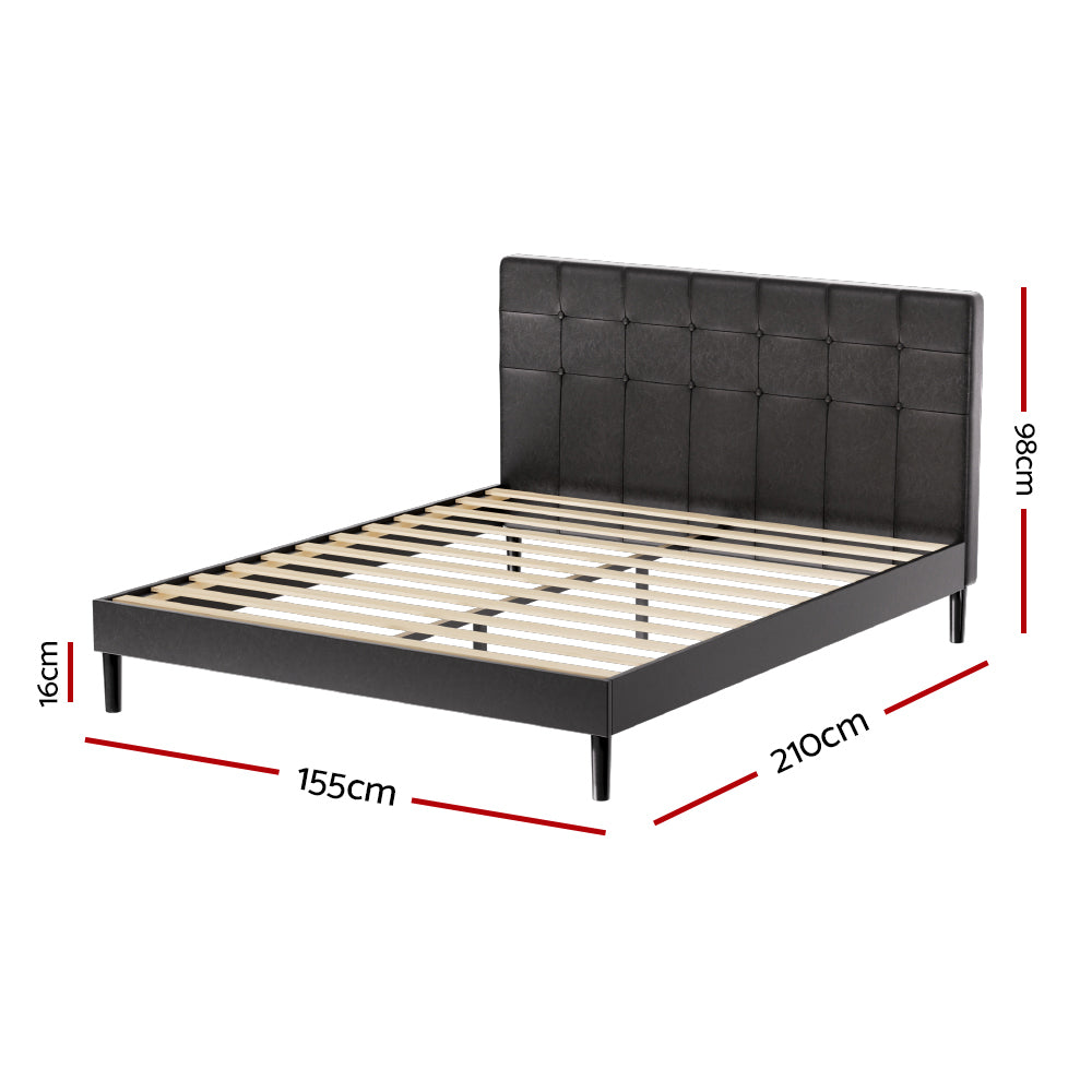 Artiss Bed Frame Queen Size LED Lights Charge Ports Leather