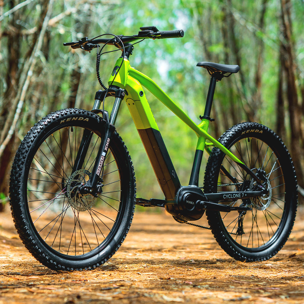 VALK Cyclone 7+ Electric Mountain Bike Mid-Drive Hardtail eMTB, Medium Frame Black/Lime