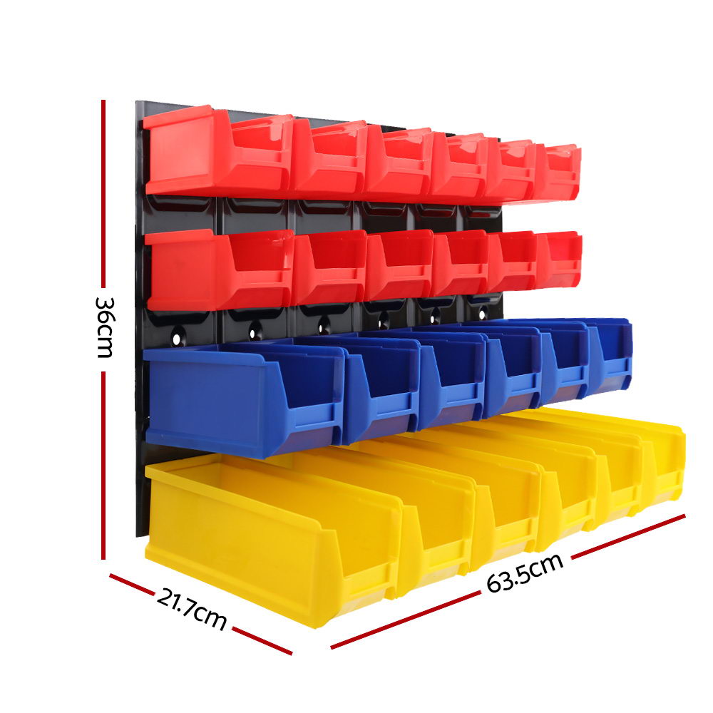 Giantz 24 Bin Rack Storage Bin Wall Mounted Tools Board