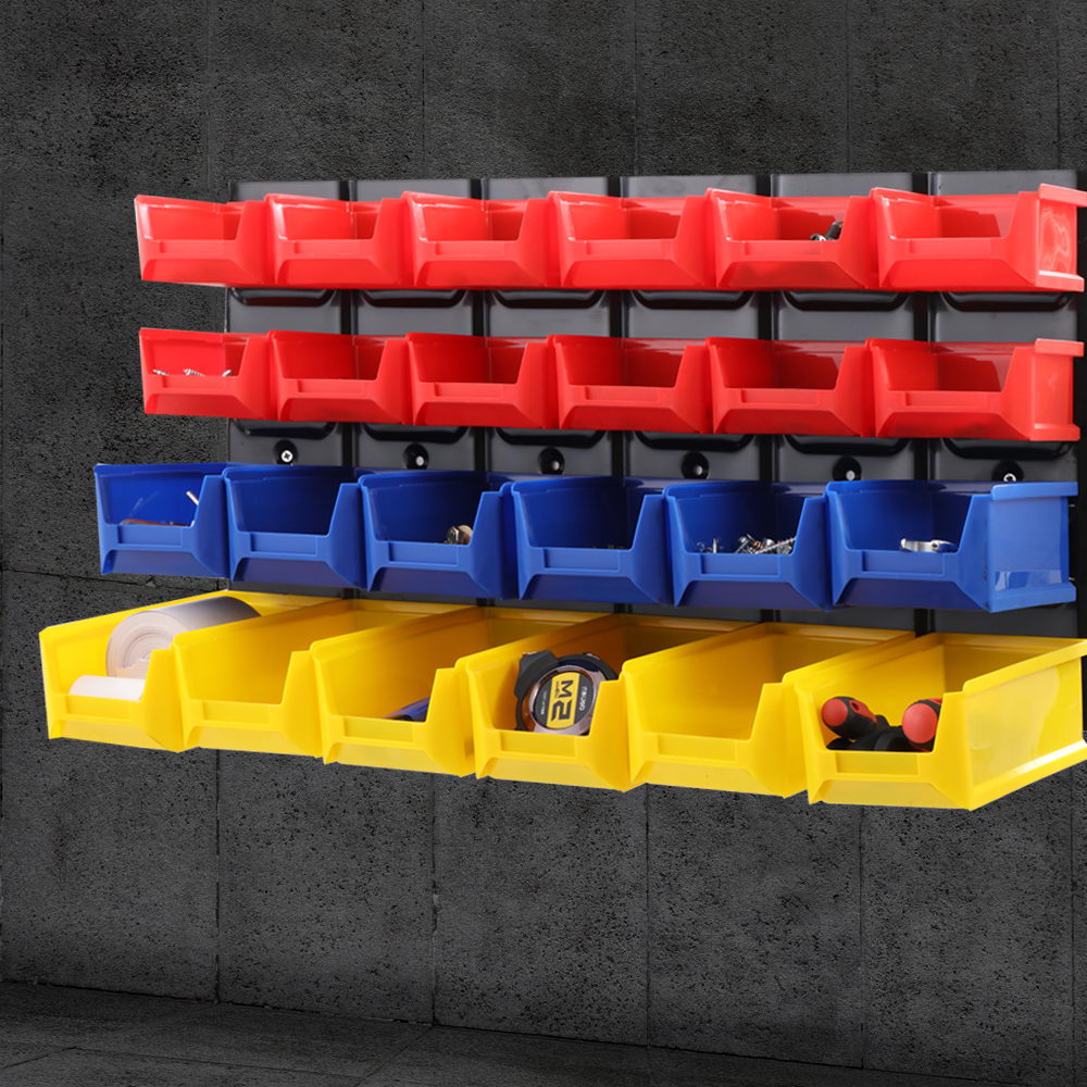 Giantz 24 Bin Rack Storage Bin Wall Mounted Tools Board