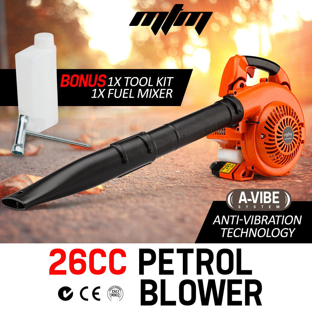 MTM Petrol Leaf Blower 26CC 2-Stroke Petrol Hand Garden Yard Outdoor Two