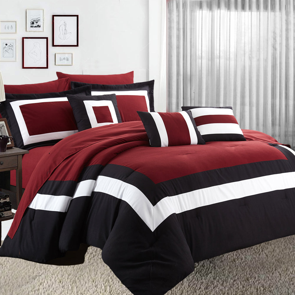 Home Fashion 10 Piece Soft Bed Comforter and Sheet Sets Bedspread Cushions Pillowcase Set Queen Red