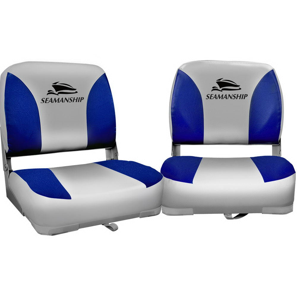 Seamanship 2X Folding Swivel Boat Seats - Grey and Blue