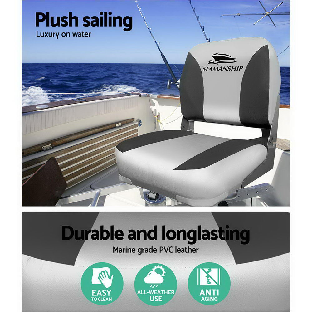 Seamanship 2X Folding Swivel Boat Seats - Grey