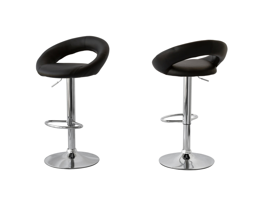 HACIENDA 2 Curve Leather Barstools (Black) w/ Adjustable Height, 78-99cm