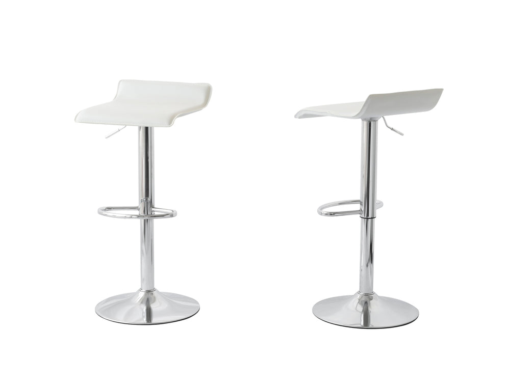 HACIENDA 2 Leather Barstools (White) w/ Adjustable Height, 63-85cm