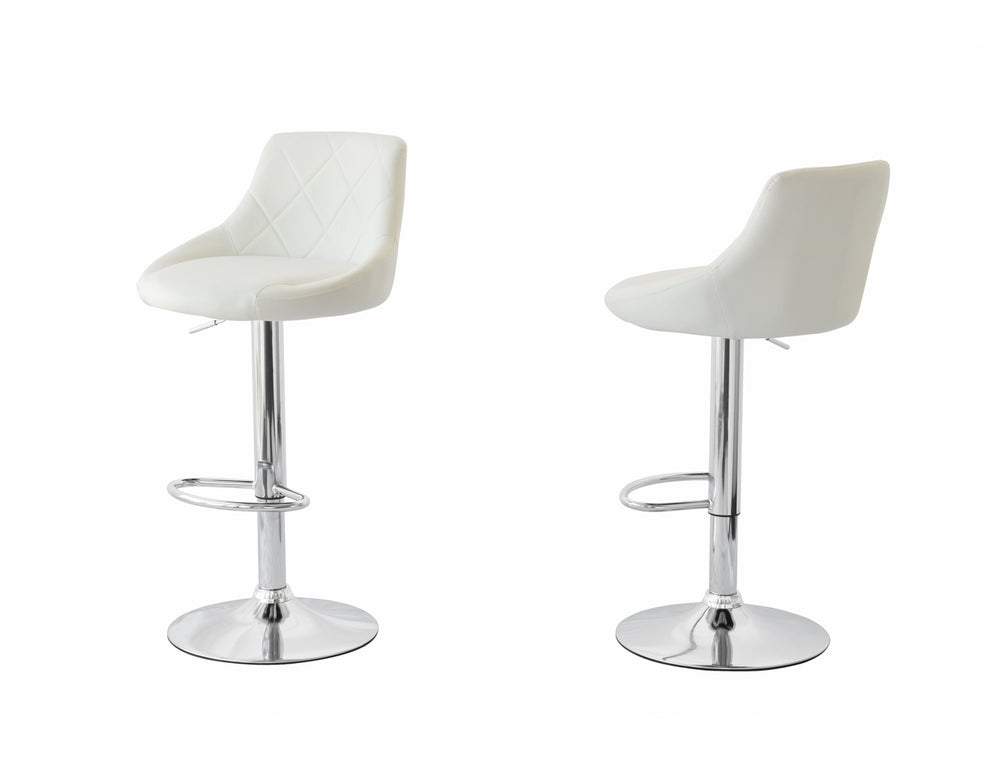 HACIENDA 2 Diamond Style Padded Leather Barstools (White) w/ Adjustable Height