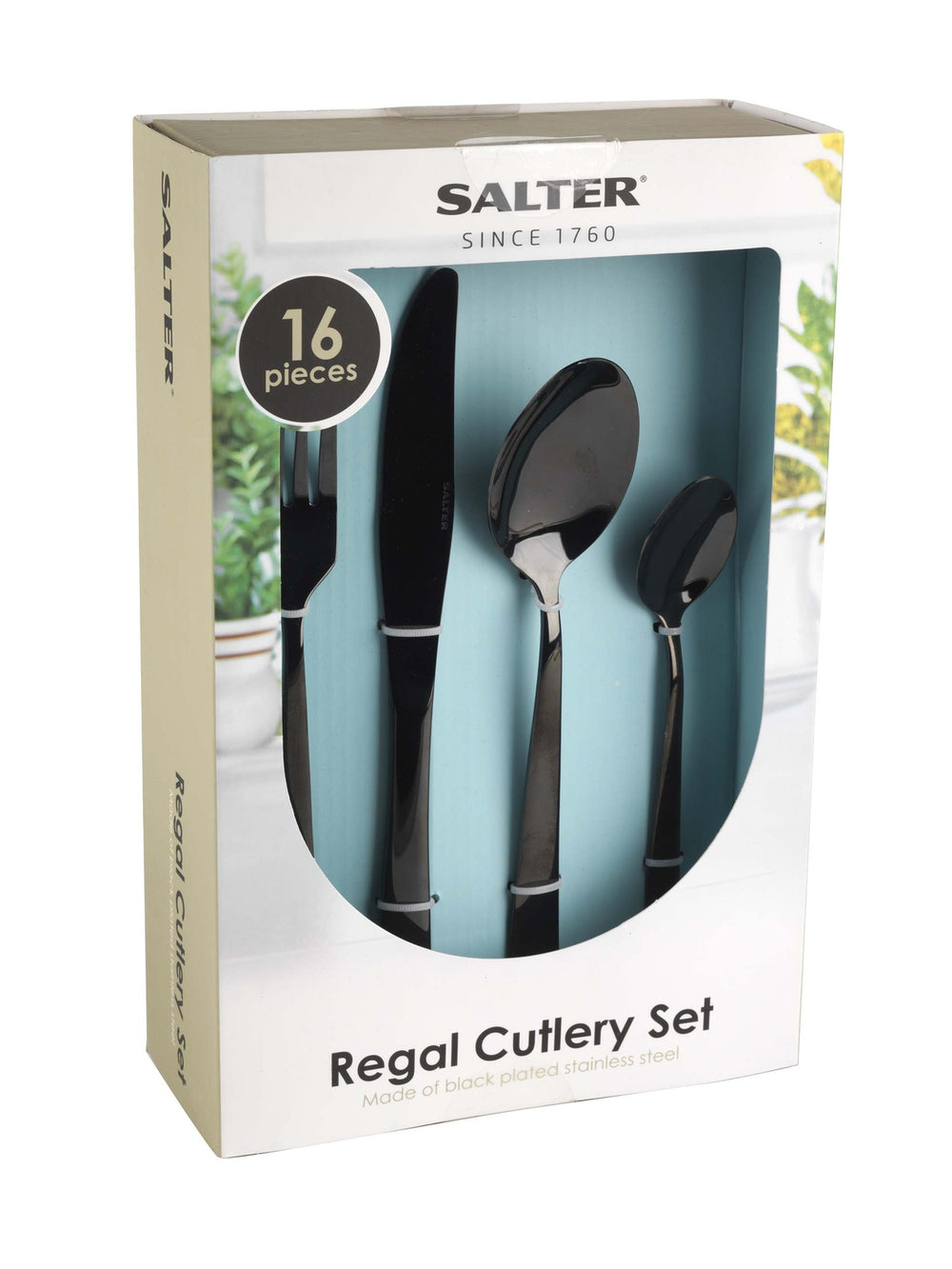 Salter 16 Piece Regal Black Cutlery Set, Stainless Steel, Spoon, Fork, Knife