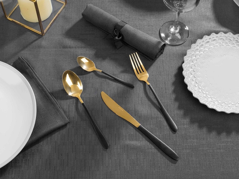 Salter 16 Piece Noir Gold Cutlery Set Stainless Steel Knife Fork Spoon