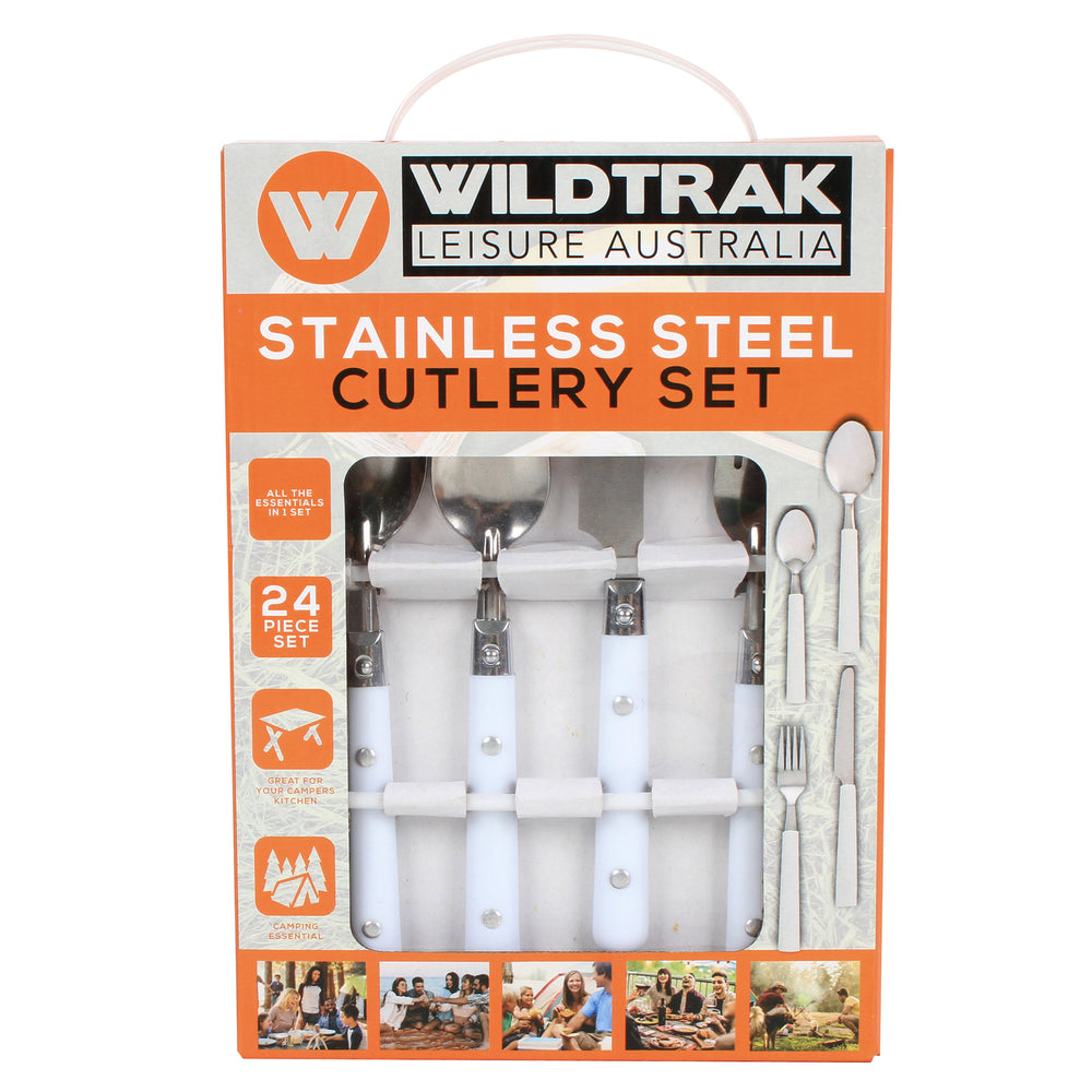 24pc Wildtrak Stainless Steel Cutlery Set w/ Bag - White/Silver