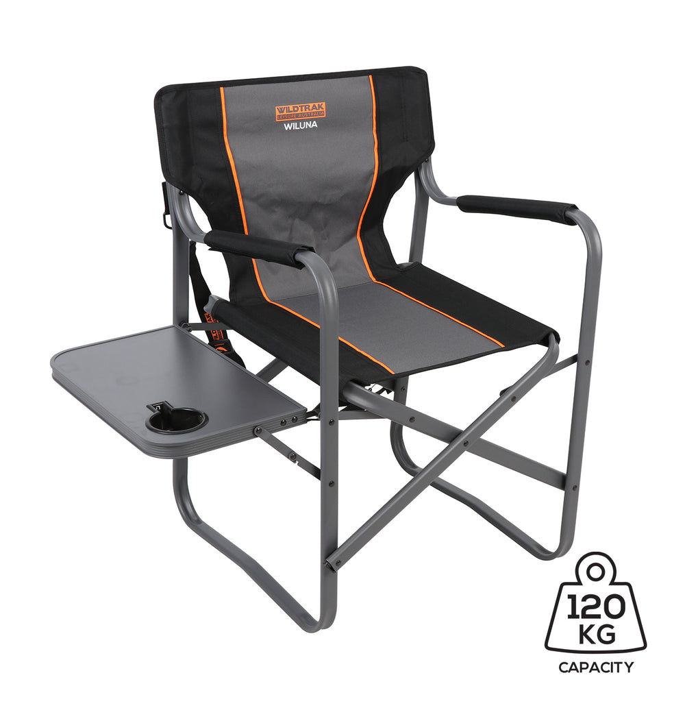 Wildtrak Wiluna 82cm Director Chair w/ Side Table - Grey/Black