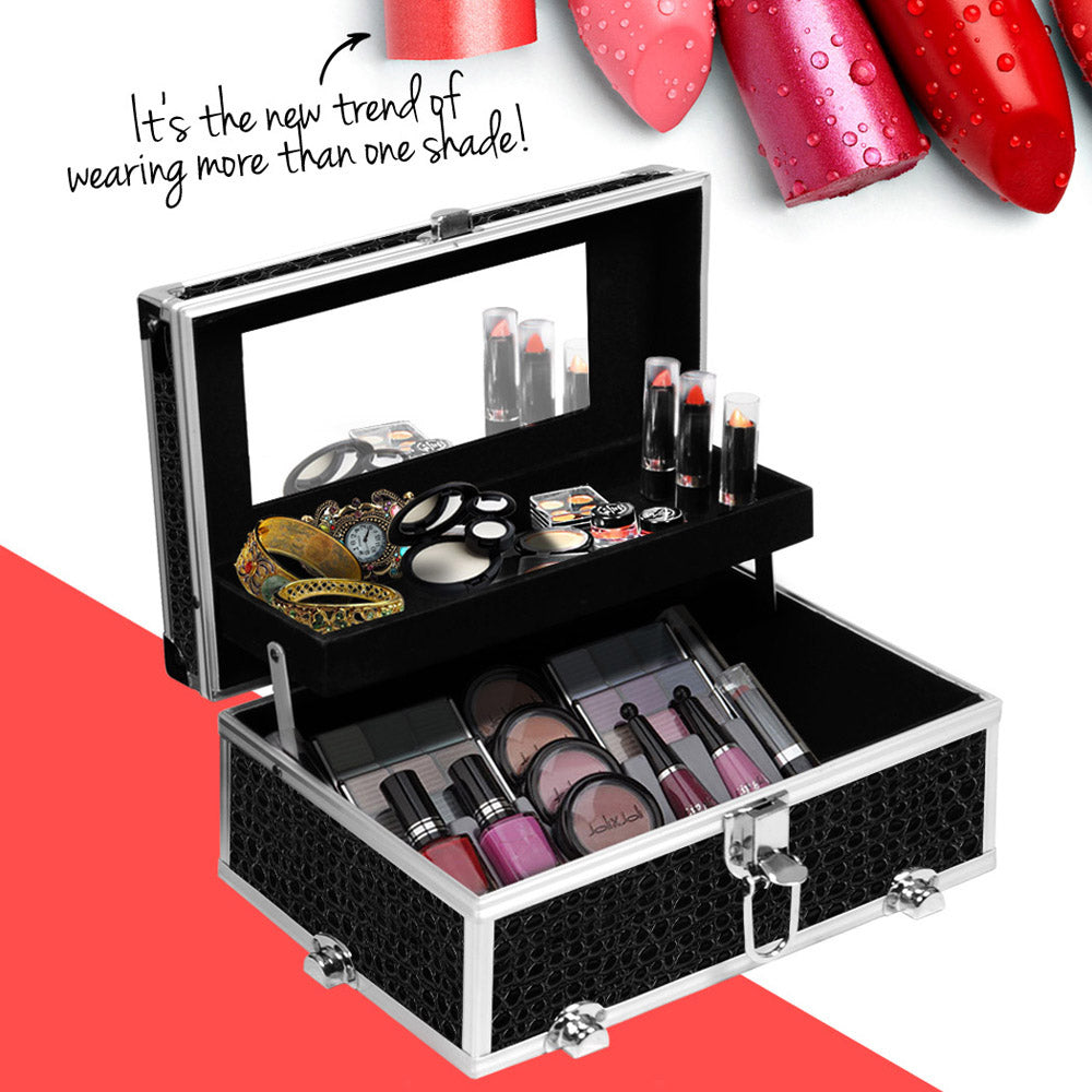 Embellir Portable Beauty Makeup Carry Case with Mirror - Crocodile Black