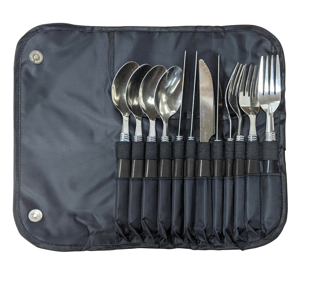 12pc Wildtrak Stainless Steel Cutlery Set w/ Roll Up Travel Pouch