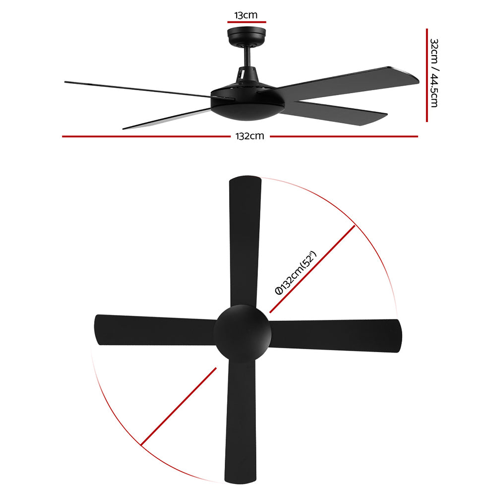 Devanti 52 Inch Ceiling Fan with Remote Black