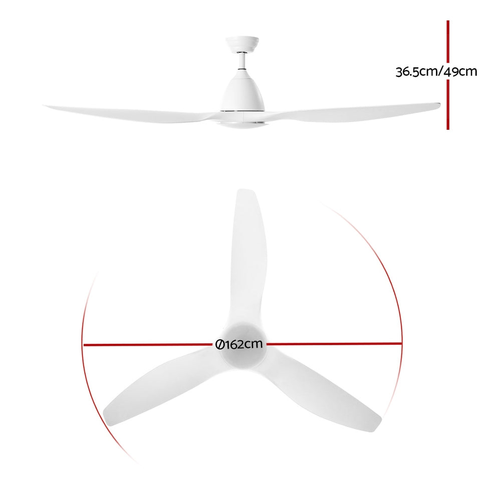 Devanti 3 Blade Ceiling Fan with LED 1600mm White
