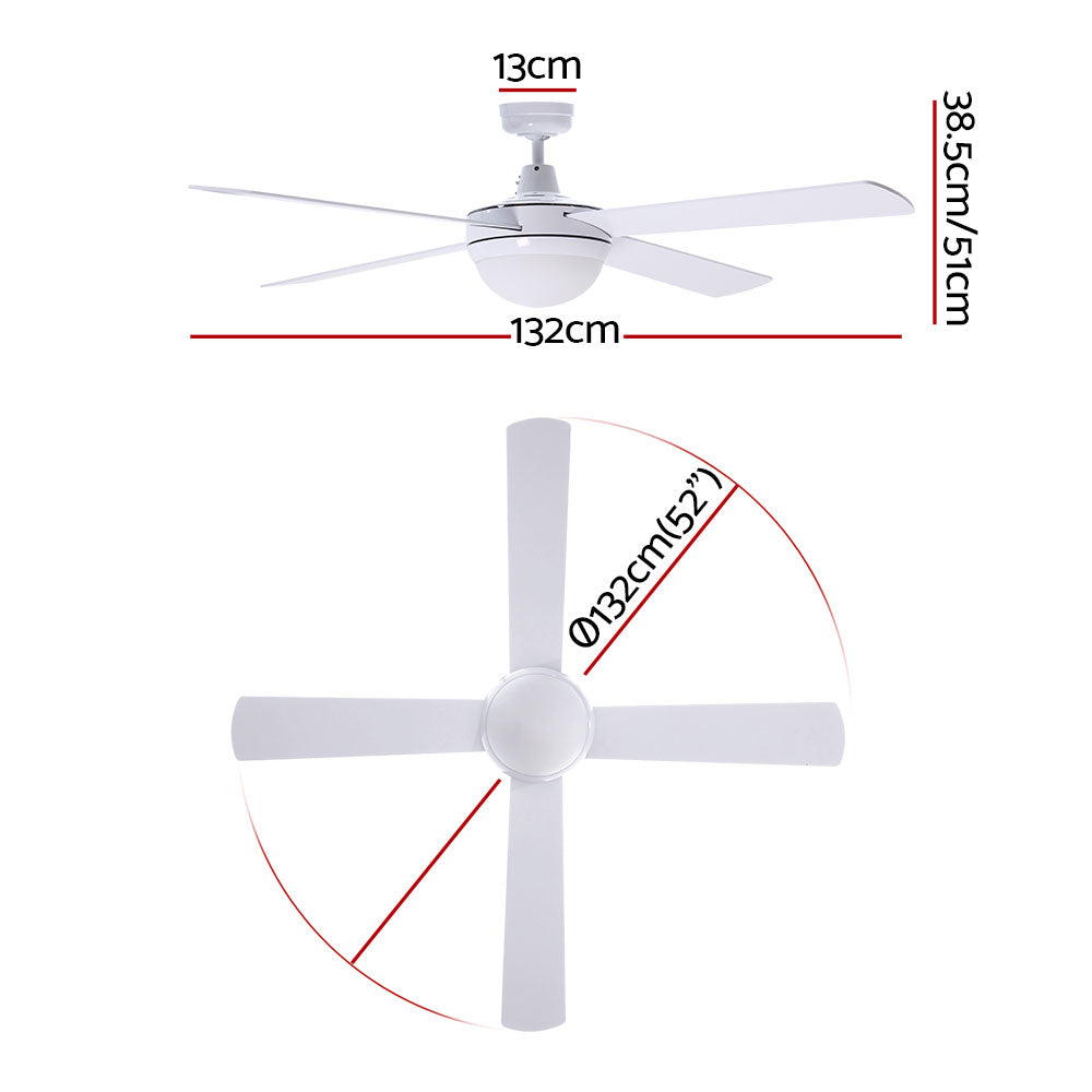 Devanti 4 Blade Ceiling Fan with LED 1300mm White