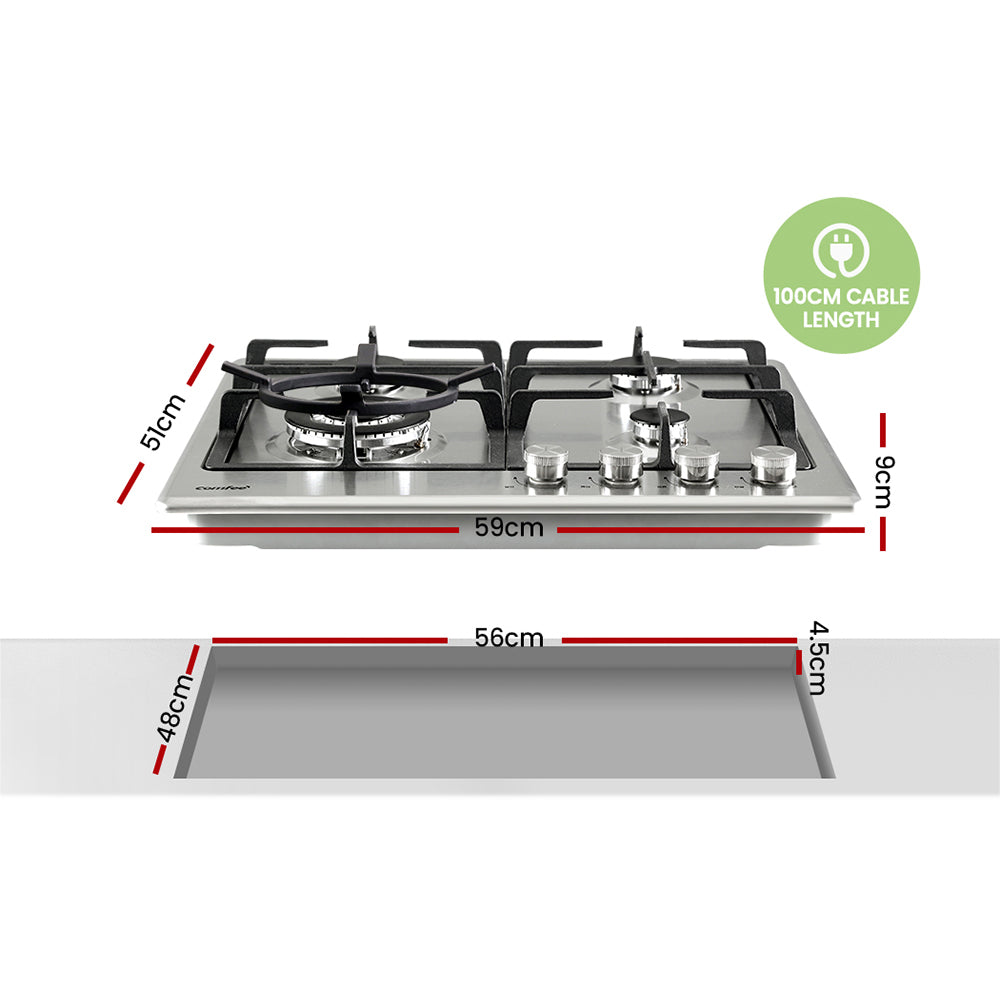 Comfee Gas Cooktop 60cm 4 Burner Stainless Steel