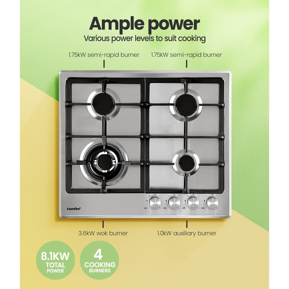 Comfee Gas Cooktop 60cm 4 Burner Stainless Steel