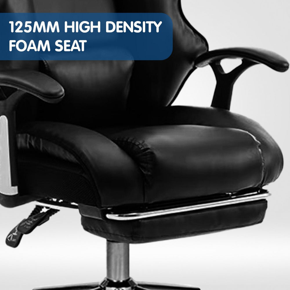 Faux Leather High Back Reclining Executive Office Chair w/ Stool Black