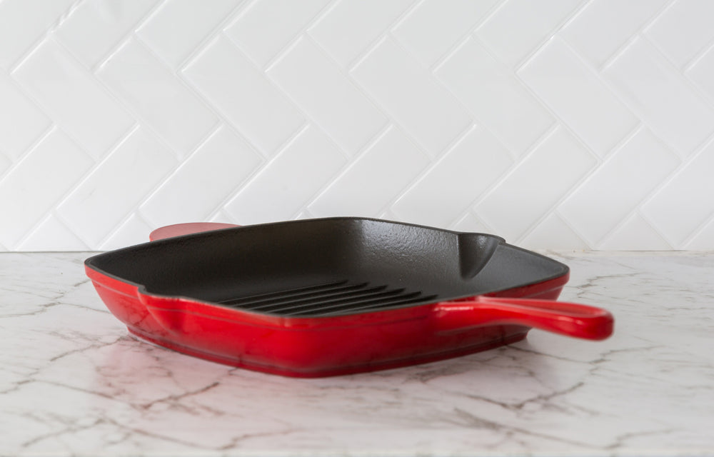 Healthy Choice Enamelled Cast Iron Square Grill Pan (44 x 30 x 4.7 cm) - Red