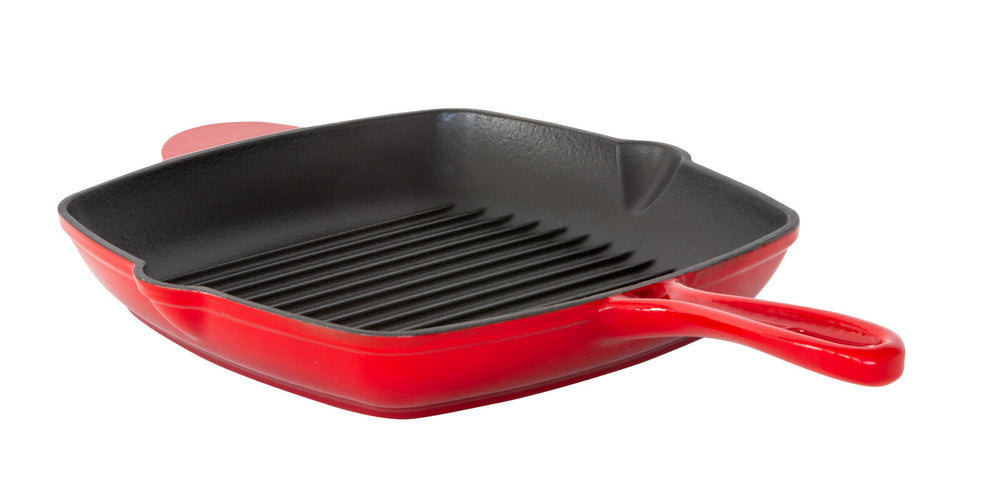 Healthy Choice Enamelled Cast Iron Square Grill Pan (44 x 30 x 4.7 cm) - Red