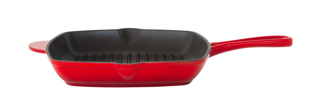 Healthy Choice Enamelled Cast Iron Square Grill Pan (44 x 30 x 4.7 cm) - Red