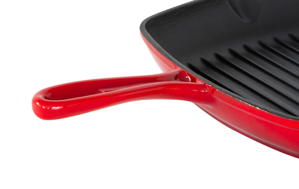 Healthy Choice Enamelled Cast Iron Square Grill Pan (44 x 30 x 4.7 cm) - Red