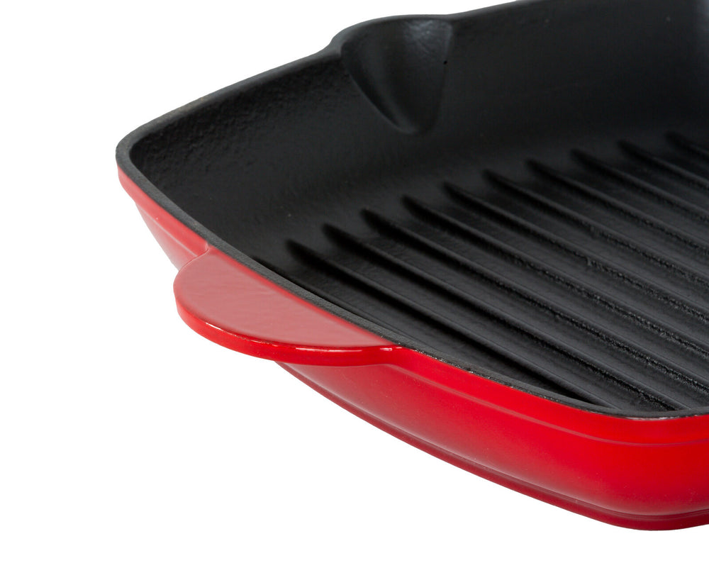 Healthy Choice Enamelled Cast Iron Square Grill Pan (44 x 30 x 4.7 cm) - Red