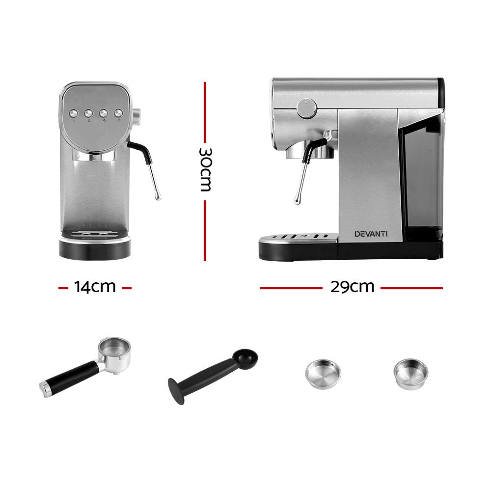 Devanti Coffee Machine Espresso Maker 20 Bar