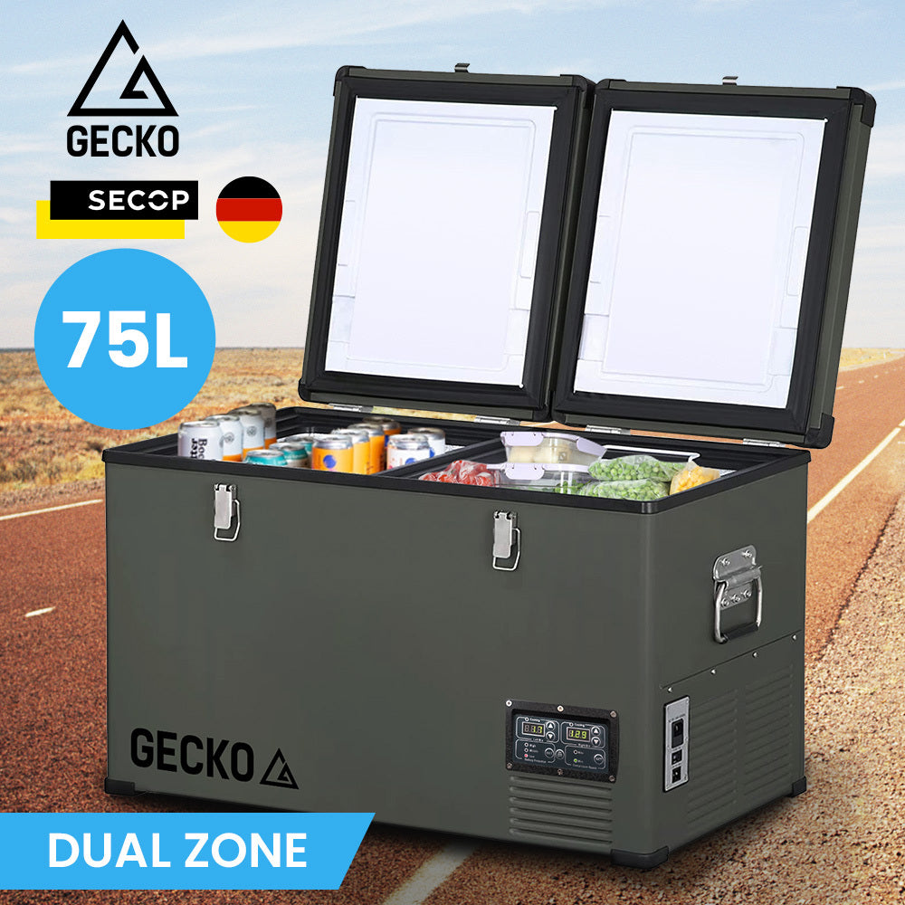 GECKO 75L Dual Zone Portable Fridge / Freezer, SECOP German Brand Compressor, for Camping, Car, Caravan