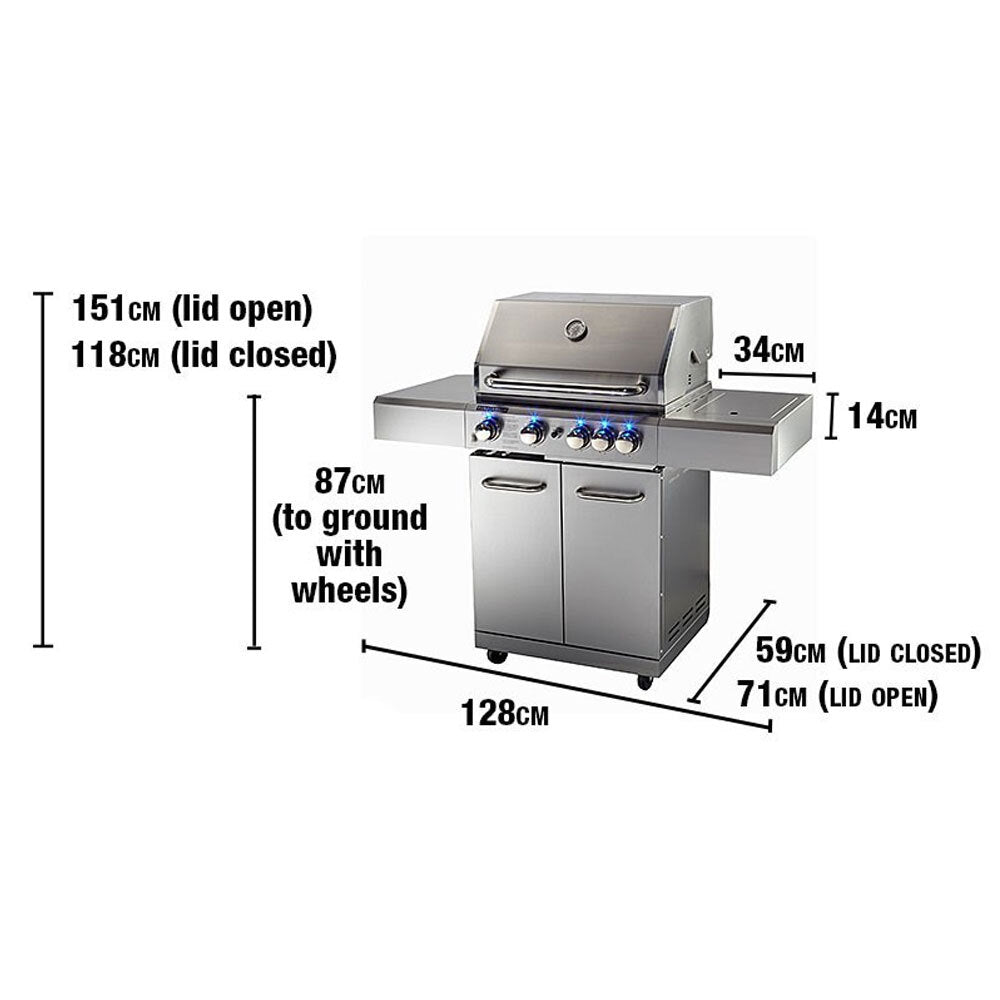 EuroGrille 5 Burner Outdoor BBQ Grill Barbeque Gas Stainless Steel Kitchen Commercial Barbecue
