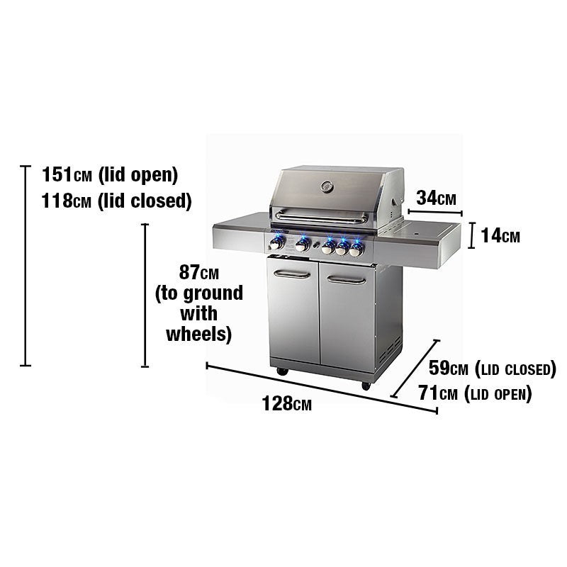 EuroGrille 5 Burner Outdoor BBQ Grill Barbeque Gas Stainless Steel Kitchen Commercial Barbecue