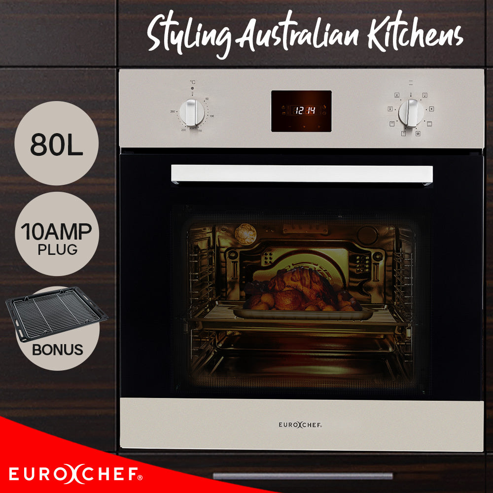 EuroChef 80L Electric Oven Built-in Fan Forced Wall Oven Stainless Steel 240V 2000W