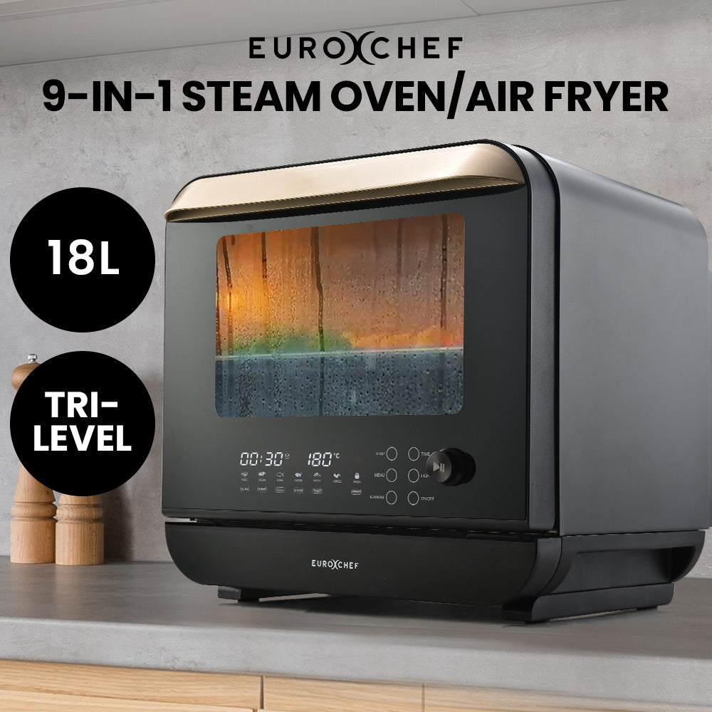 EUROCHEF 18L 9-in-1 Combi Steam Oven and Air Fryer, Black