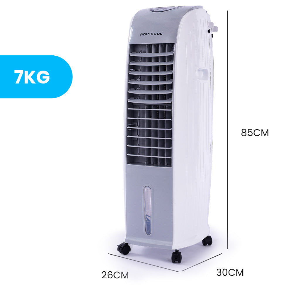 POLYCOOL 8L Portable Evaporative Air Cooler 24 Hour Timer 4 in 1 Cooling Fan, Grey and White