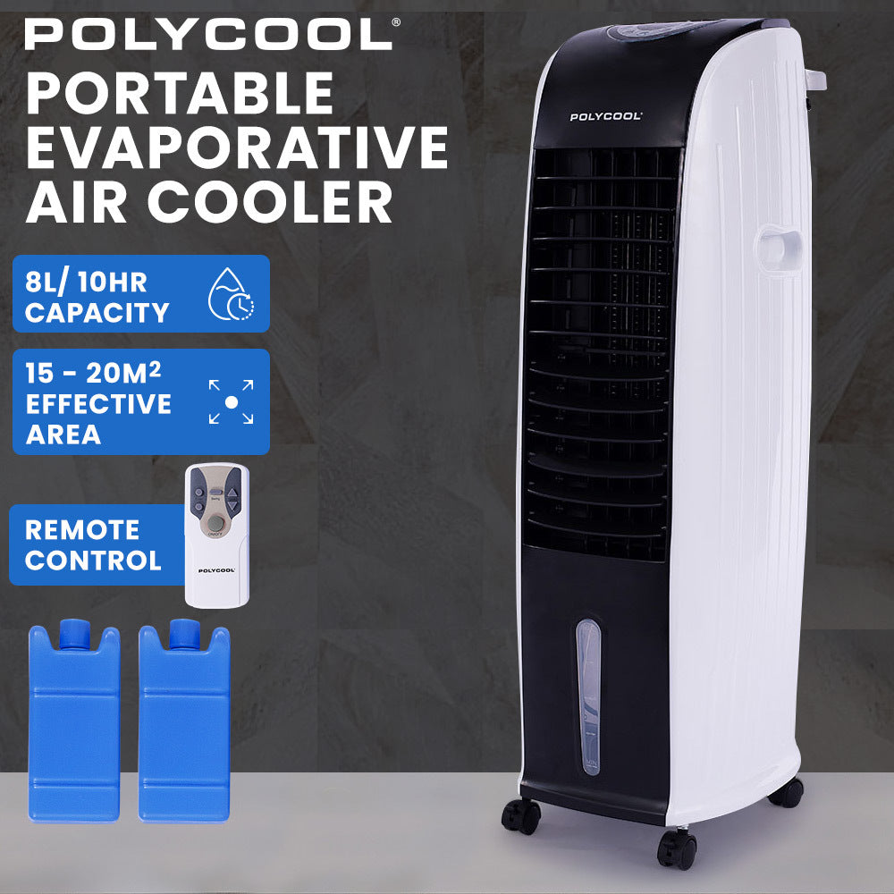 POLYCOOL 8L Portable Evaporative Air Cooler 24 Hour Timer 4 in 1 Cooling Fan