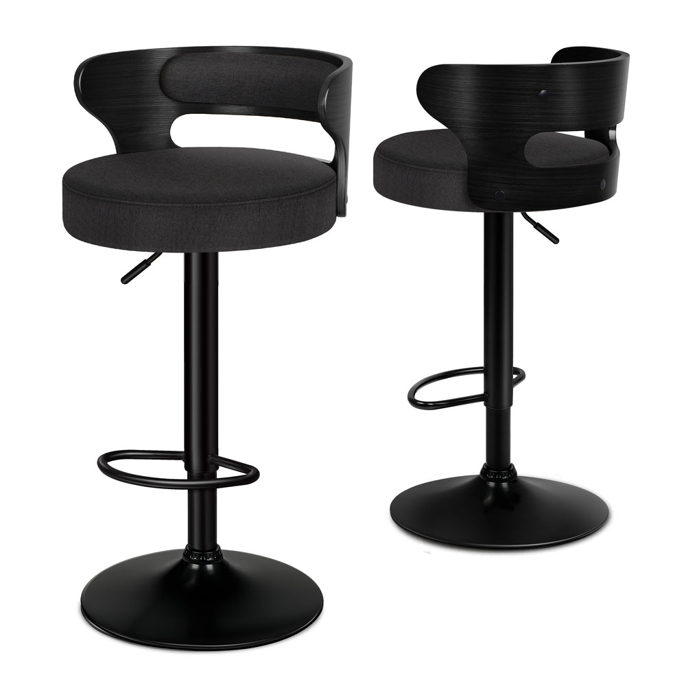 ALFORDSON 2x Bar Stool Kitchen Swivel Chair Wooden Linen Fabric Ramiro All Black
