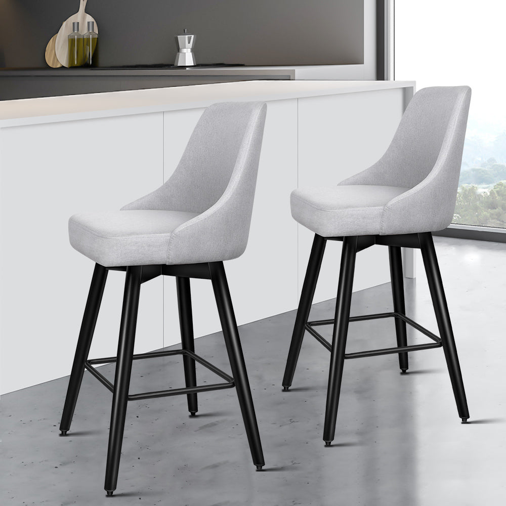 ALFORDSON Set of 2 Ella Bar Stools (Light Grey, Black)