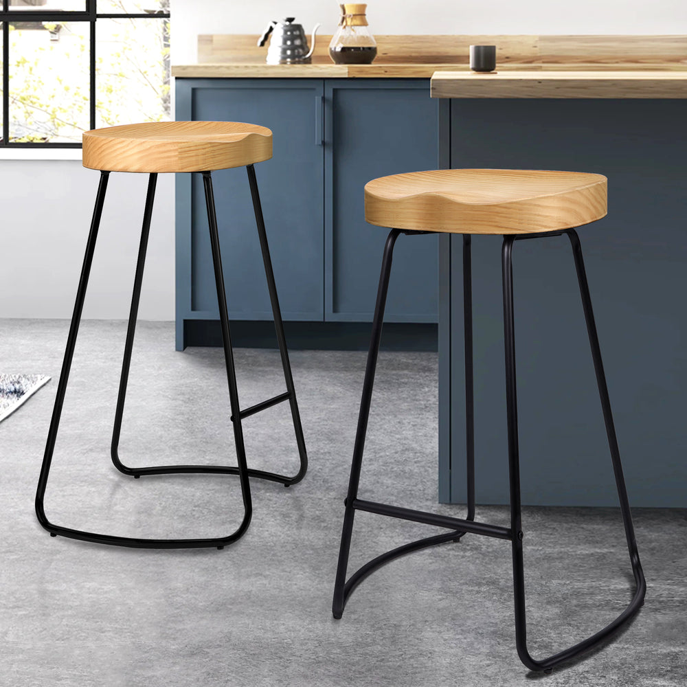 ALFORDSON Set of 4 Bar Stools (65cm, Light Wood)