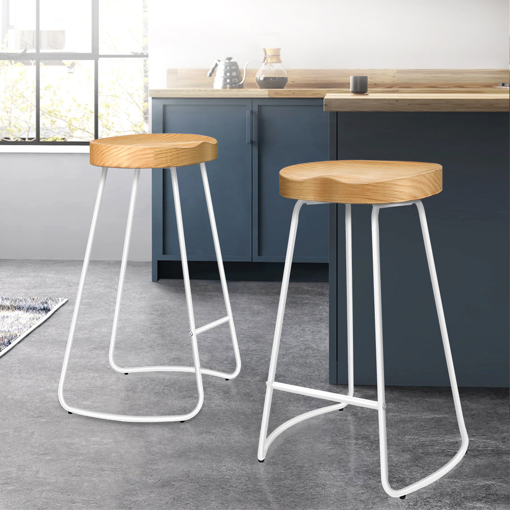 ALFORDSON Set of 2 Bar Stools (65cm, Wood, White)